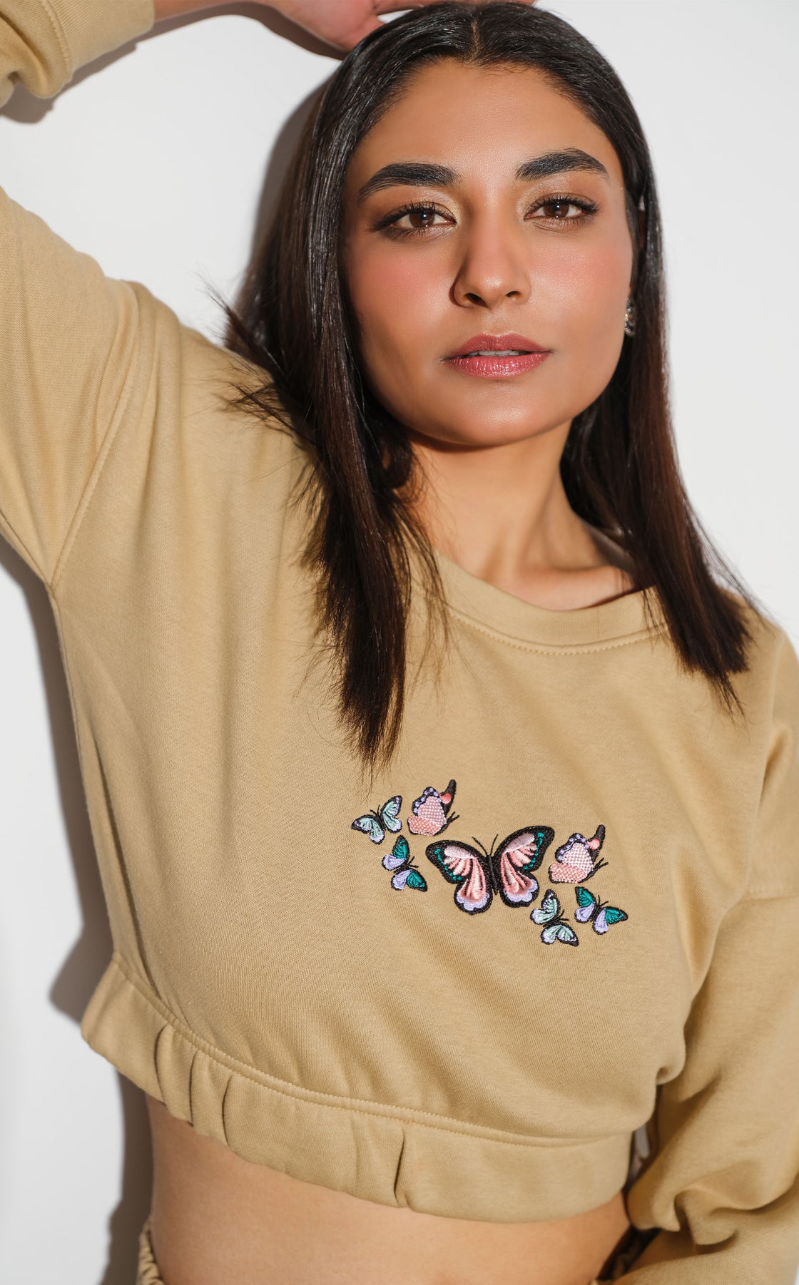 Croptop Sweatshirt Women Khaki - FW22015