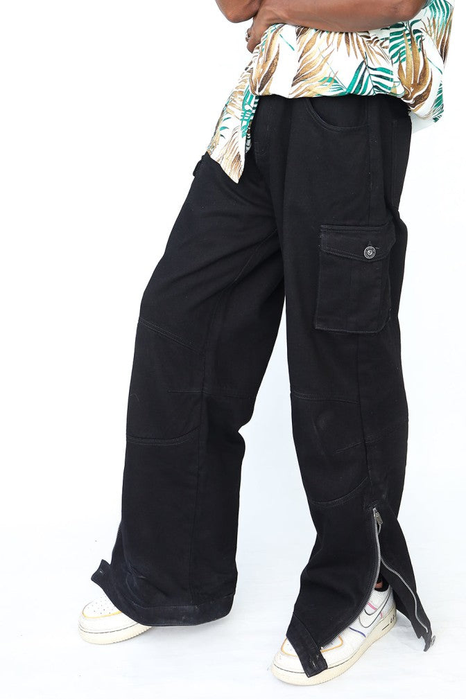 Unisex Black Wash Cargo Pants